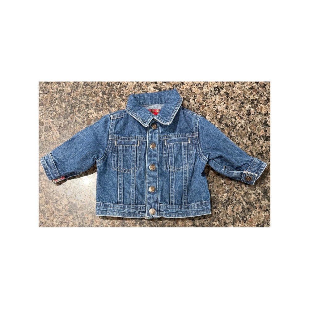 Vintage Arizona Jean Co Baby Denim Jacket 3-6M Plaid Line Embroidered Polar Bear